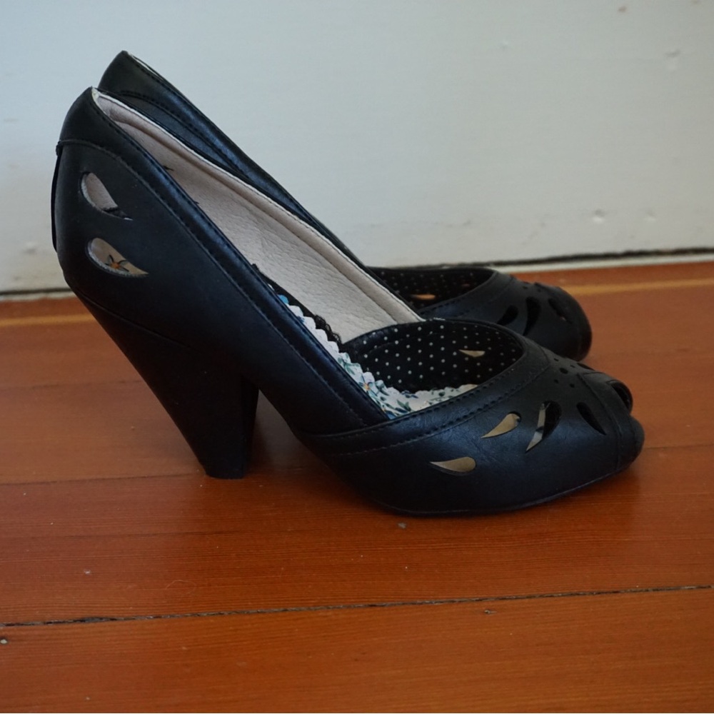 Bettie Page Black Cutout Peep-Toe Heels